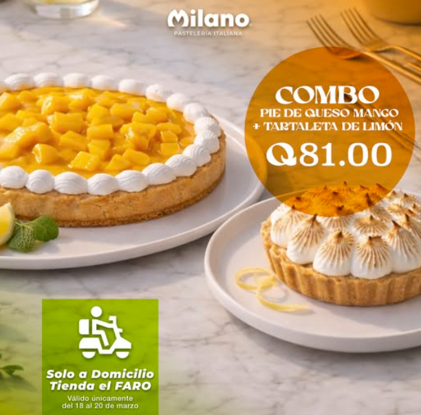 Milano Pastelería: Combo Pie de Queso Mango + Tartaleta de Limón