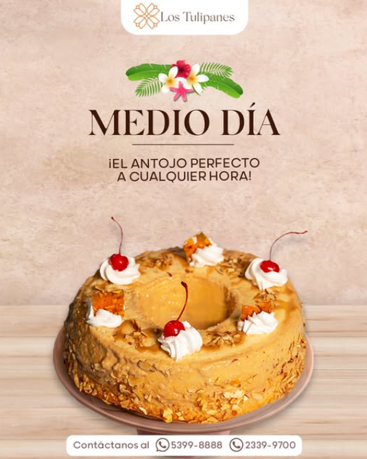 Pastel Medio Día de Pastelería Los Tulipanes: Flan de Vainilla con Salsa de Caramelo