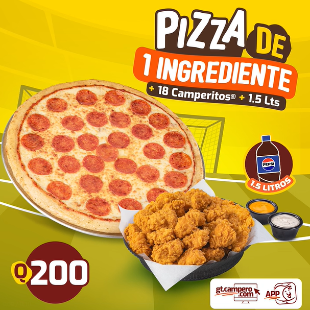 ¡El combo perfecto para compartir! Pizza + 18 Camperitos por Q200