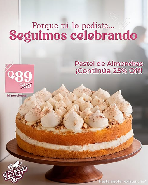 ¡25% OFF en el Pastel de Almendras de Patsy este 3 de mayo!