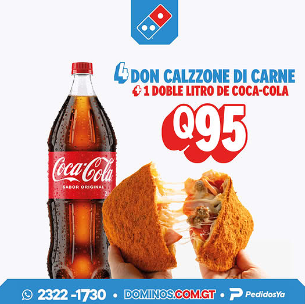 ¡Combo rendidor en Domino's! 4 Don Calzzone + Doble Litro por Q95