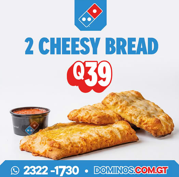 ¡Para los amantes del queso! 2 Cheesy Bread por solo Q39 en Domino's
