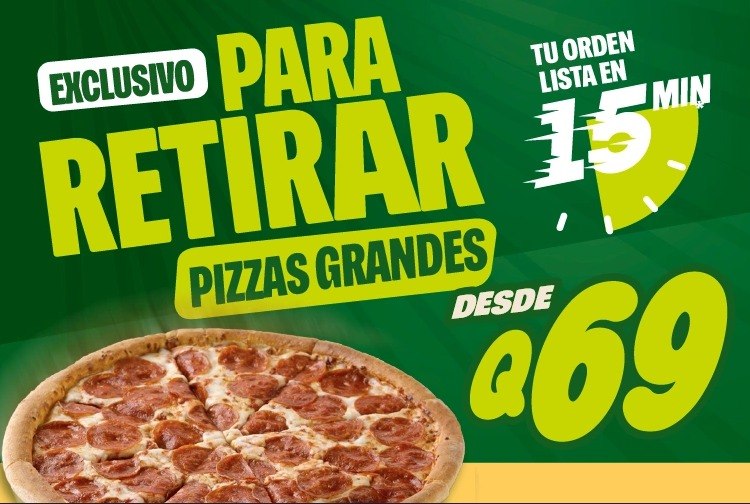 ¡Pizzas grandes desde Q69 en Papa Johns! Para llevar