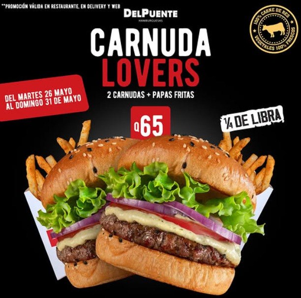 🍔🔥 ¡EL DUO PERFECTO PARA LOS VERDADEROS CARNUDA LOVERS! 🔥🍔 2 Carnudas + Papas por Q65