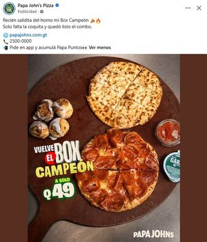 ¡Vuelve el Box Campeón de Papa John's por solo Q49! 🍕🔥 - Comida a Domicilio Guatemala