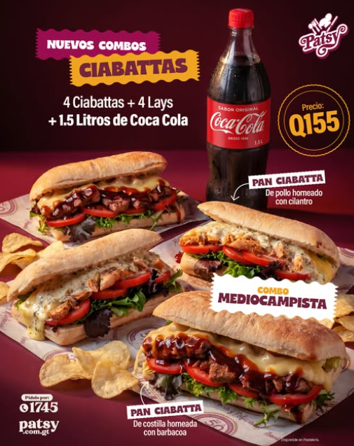 Patsy: Combo Mediocampista 4 Ciabattas por Q155