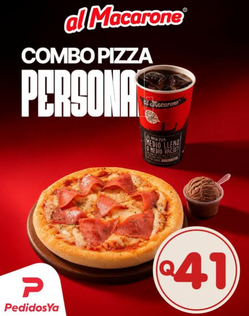 Al Macarone: Combo Pizza Personal por Q41 en PedidosYa