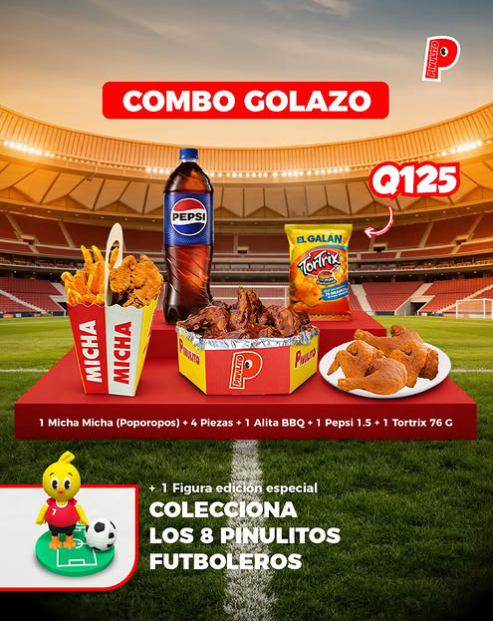 Pollo Pinulito: Combo Golazo con 4 Piezas + Alita BBQ + Pepsi por Q125