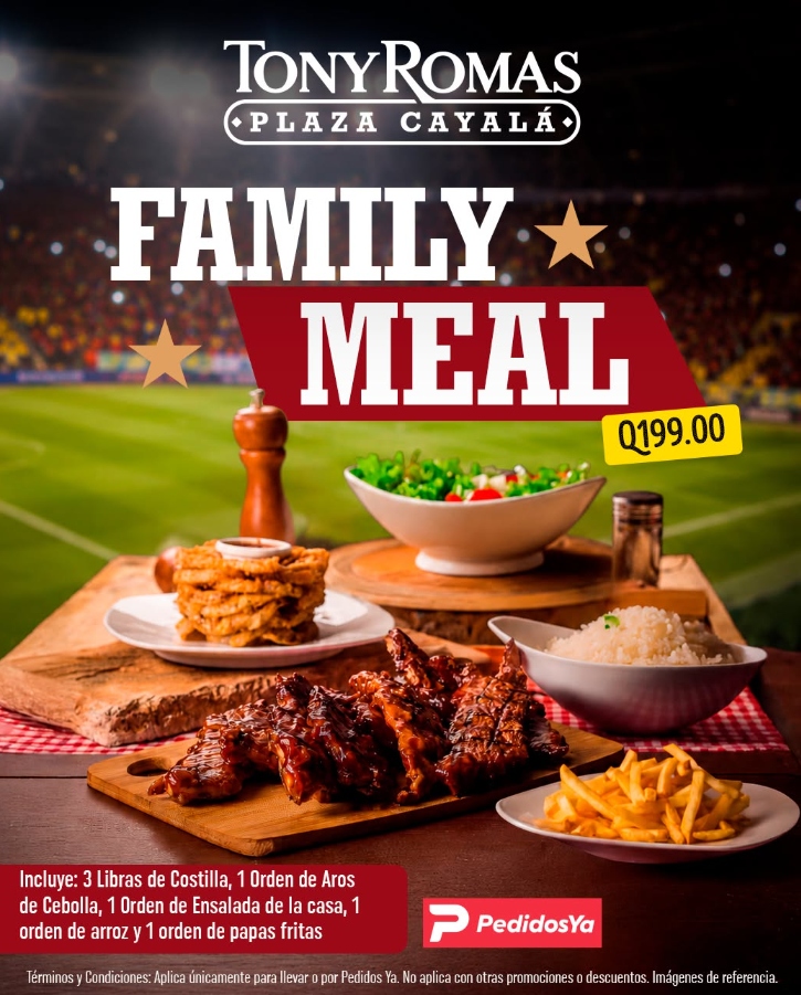 Tony Roma's: Family Meal a Q199 por PedidosYa
