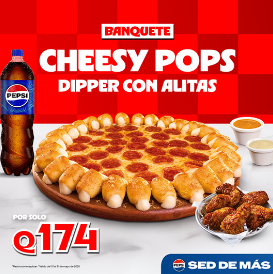 Banquete Cheesy Pops Dipper con Alitas a Q174
