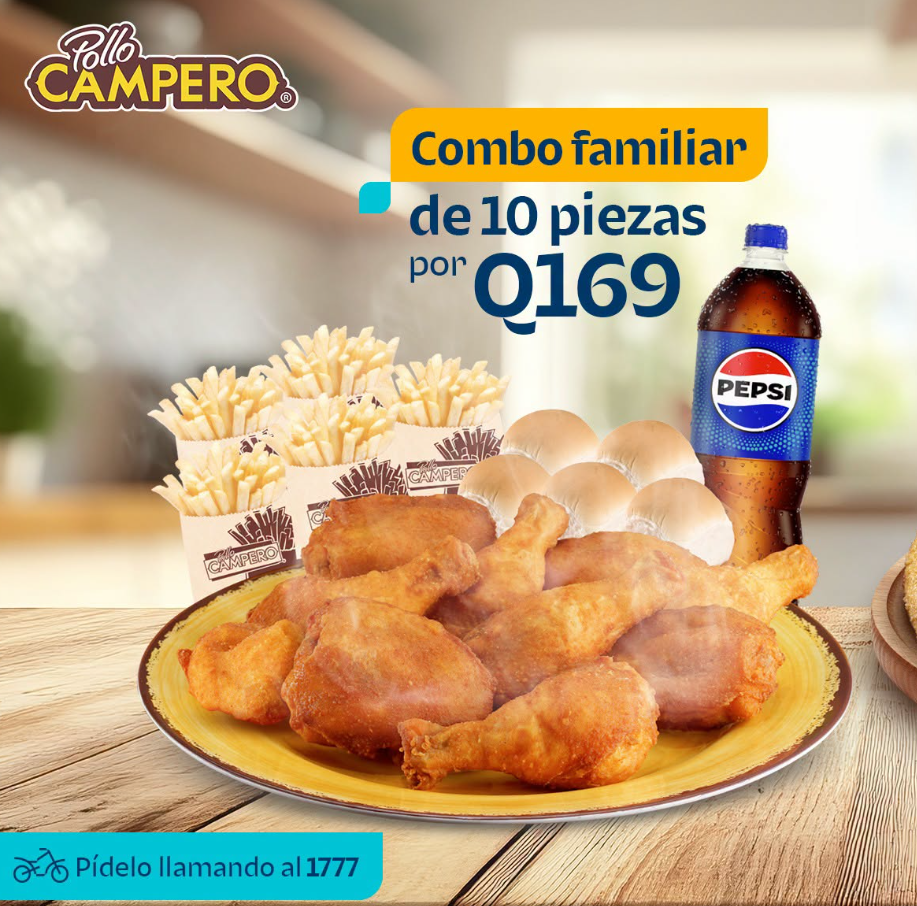 Combo Familiar de 10 piezas a Q169 en Pollo Campero